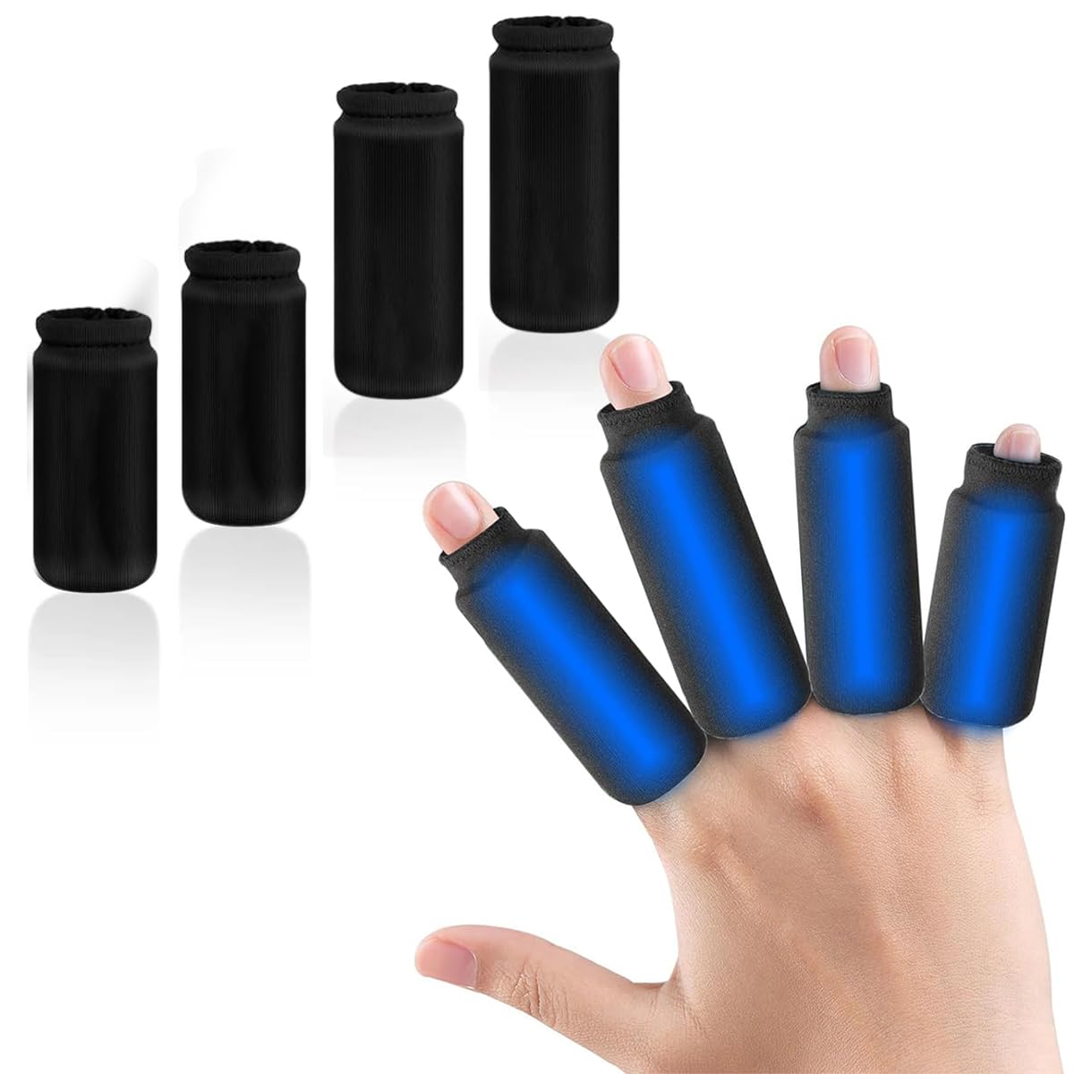 HANNEA® 4Pcs Ice Cool Finger Sleeves, Finger Protection, Gel Finger Support Protector Gloves for Trigger Finger, Finger Arthritis, swelling, Tendonitis, Sore Knuckle, Finger Injure, Pain Relief HANNEA® 4Pcs Ice Cool Finger Sleeves, Finger Protection, Gel Finger Support Protector Gloves for Trigger Finger, Finger Arthritis, swelling, Tendonitis, Sore Knuckle, Finger Injure, Pain Relief
